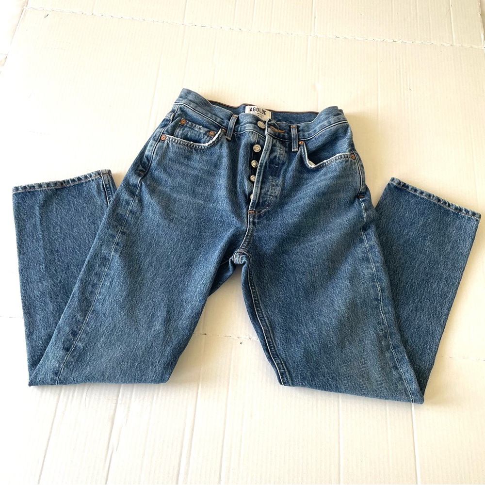 Agolde 90’s Pinch Waist High Rise Women's Blue Straight Leg Jeans Button up - Picture 15 of 15